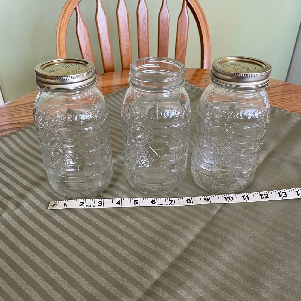 Longaberger Set of 3 Clear Glass Longaberger Mason Jars with Lids